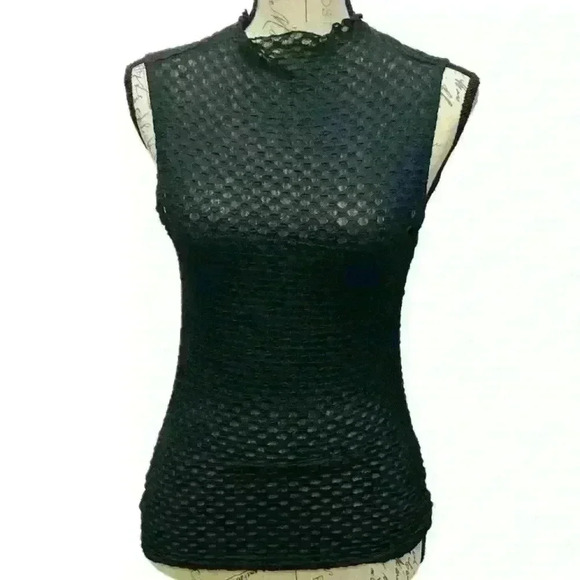 NWT House Of Harlow Black Mesh Turtle Neck Sleeveless Top Women’s Size Medium - Picture 1 of 12